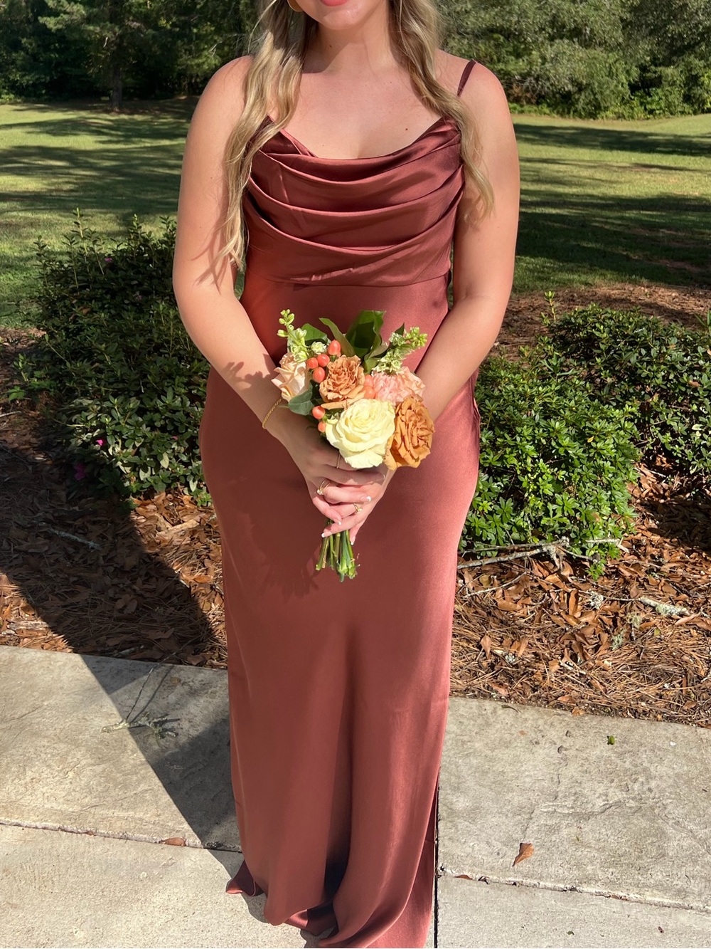Revelry Skye Satin Dress Cinnamon Rose